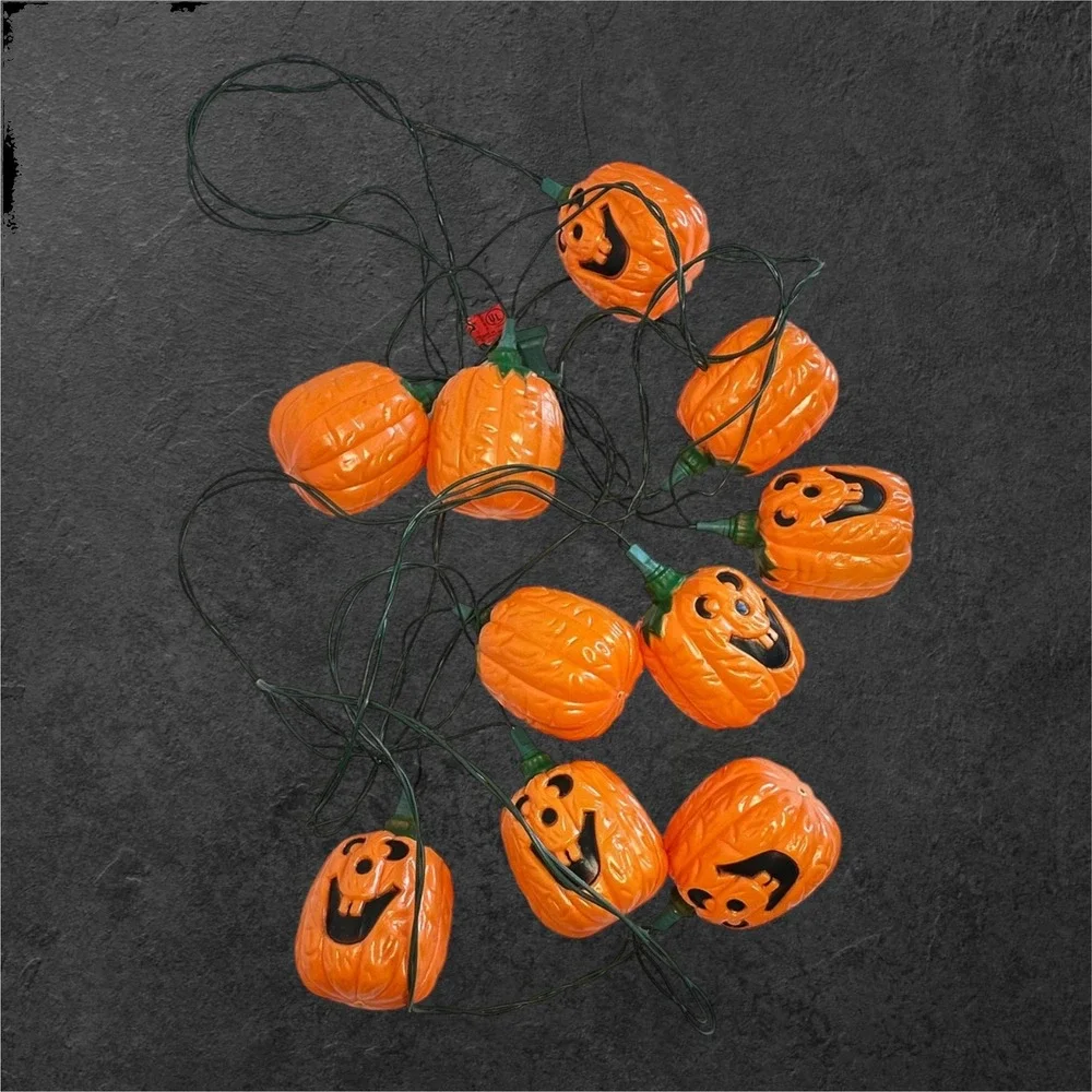 Vintage Pumpkin String Lights Halloween 14ft Orange Blow Mold Decor